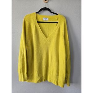 Old Navy XXL Bright Yellow Ribbed V-Neck Sweater Soft Cotton Blend Bold Minimal